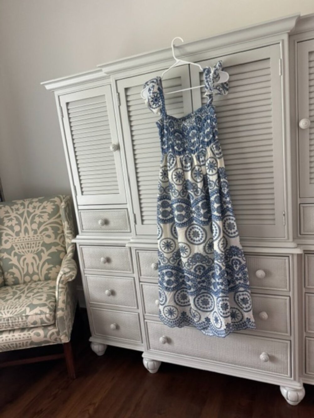 Sunday Up Blue and White Embroidered Sundress Size M